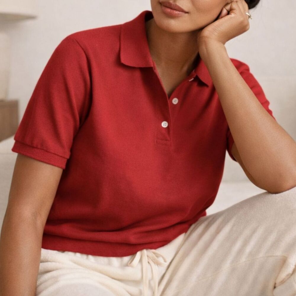 Everlane NWT Red Organic Cotton XXS Polo Shirt Oversized Minimalist Preppy Top - Picture 2 of 6